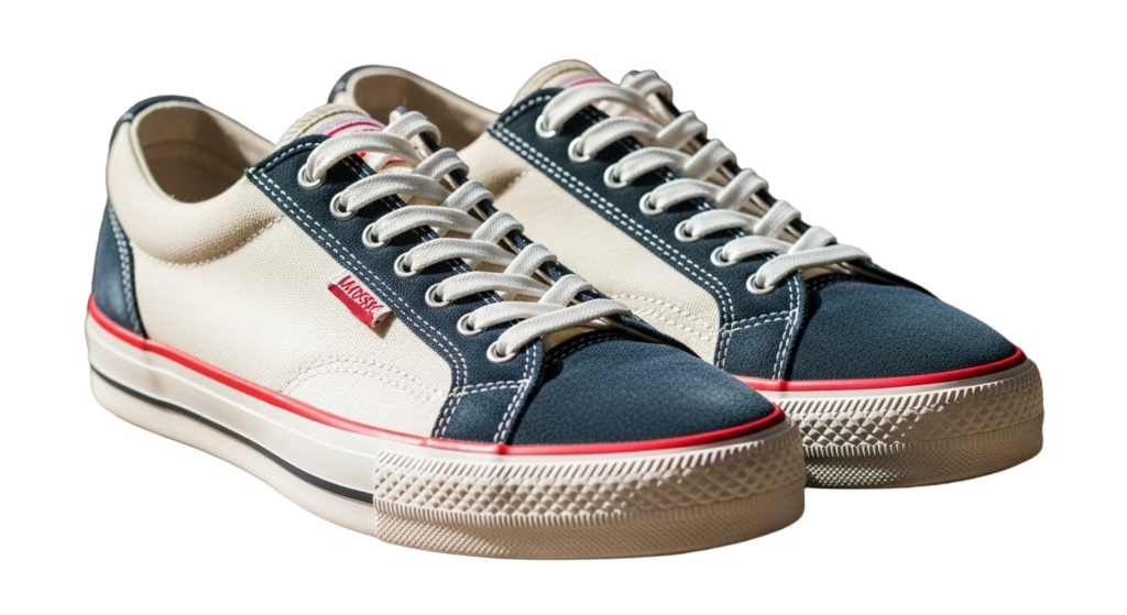 Light green and wheat striped outfit paired with orange shoes