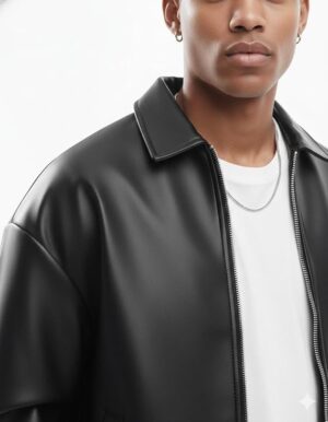 Black Faux Leather Oversized Coach Jacket | Stylish Winter Outerwear Travel Parties and Daily Use | Classic Design for Men and Women