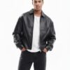 1.1 Black Faux Leather Oversized Coach Jacket | Stylish Winter Outerwear Travel Parties and Daily Use | Classic Design for Men and Women