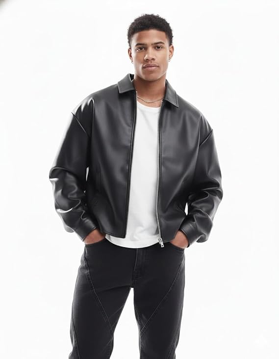 1.1 Black Faux Leather Oversized Coach Jacket | Stylish Winter Outerwear Travel Parties and Daily Use | Classic Design for Men and Women