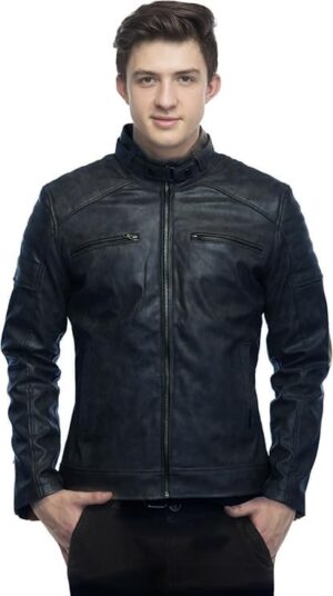 4 Men's solid designer leather jacket